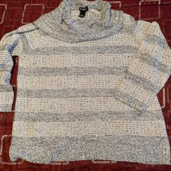 Nue Options White/Grey wTiny Sparkling Silver Discs Sweater Cowl Collar Sz XL - Picture 2 of 9